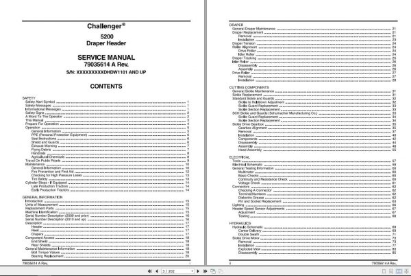 Challenger EU Draper Header 5200 Service Manual79035614A 2