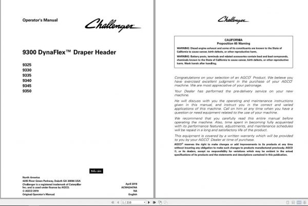 Challenger EU Draper Headers 9300 DynaFlex Operators ManualACW424474A 1
