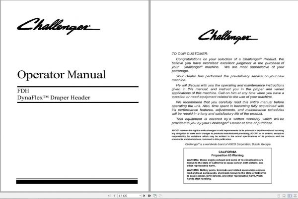 Challenger EU FDH DynaFlex Draper Header Operators Manual700735834A 1