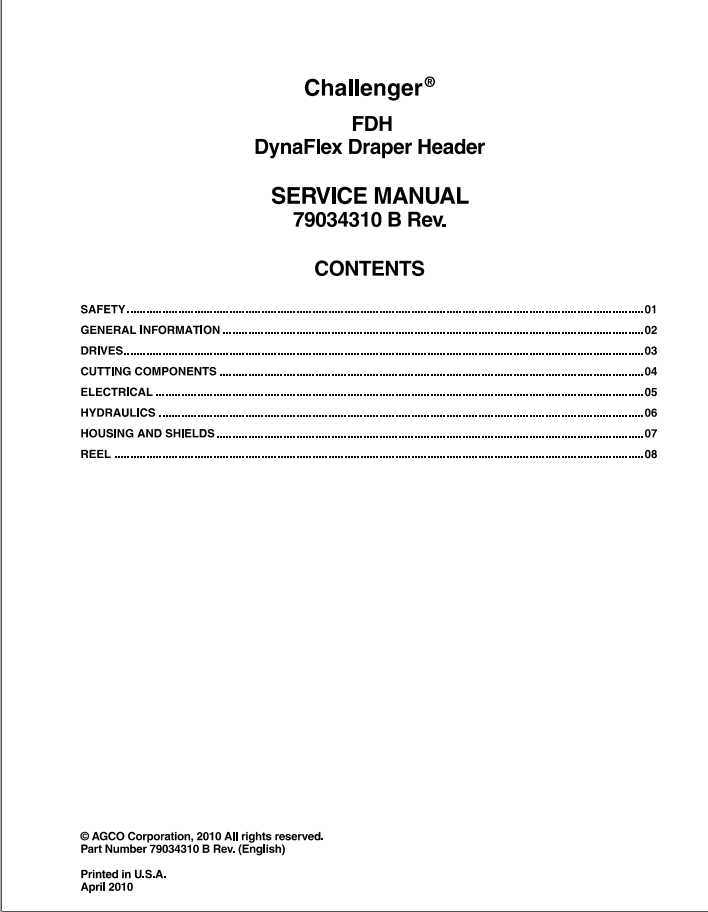 Challenger EU FDH DynaFlex Draper Header Service Manual79034310B 1
