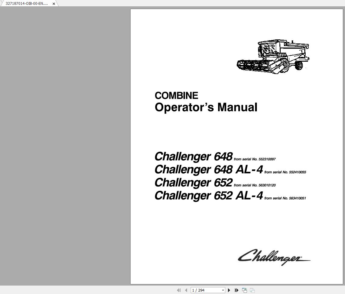 Challenger EU Harvesting 648 652 COMBINES OPERATORS MANUAL 1857620Y 1