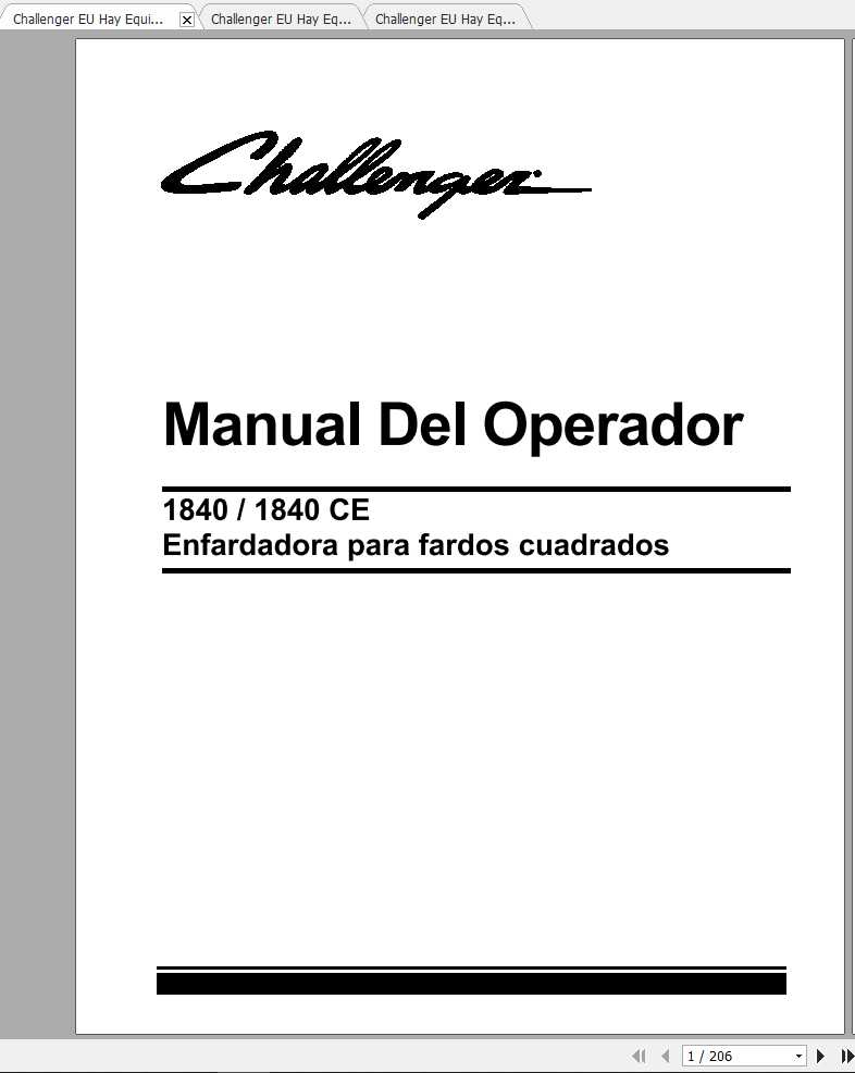 Challenger EU Hay Equipment 1840 1840CE Rectangular Baler Operator Manuals 1