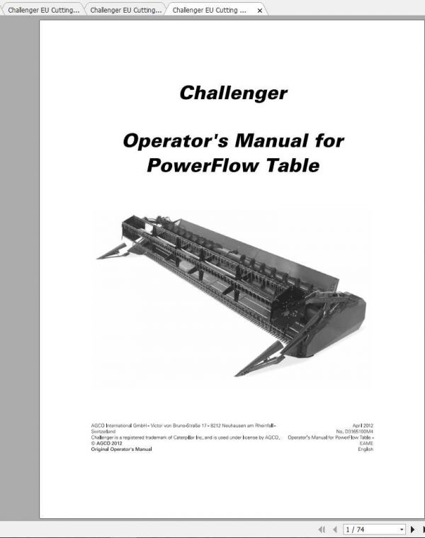 Challenger EU PowerFlow Cutting Table Operators Manuals 1