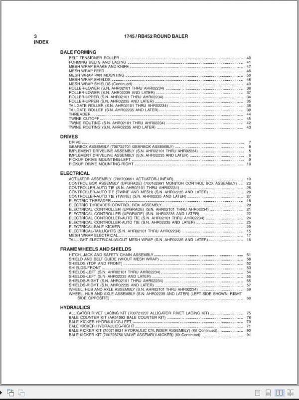 Challenger EU RB452 Round Baler Repair Time Schedule79034417A 2