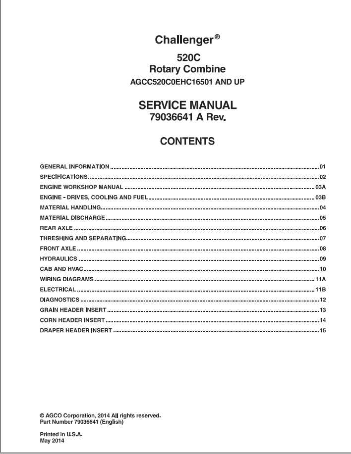 Challenger EU Rotary Combine Harvester 520C Service Manual79036641A 1