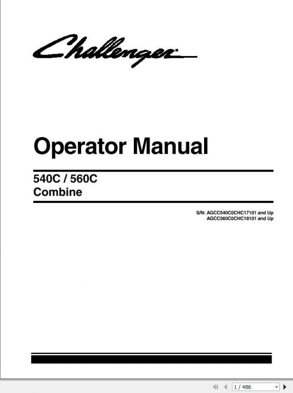 Challenger EU Rotary Combine Harvester 540C 560C Operators Manual700735982D 1