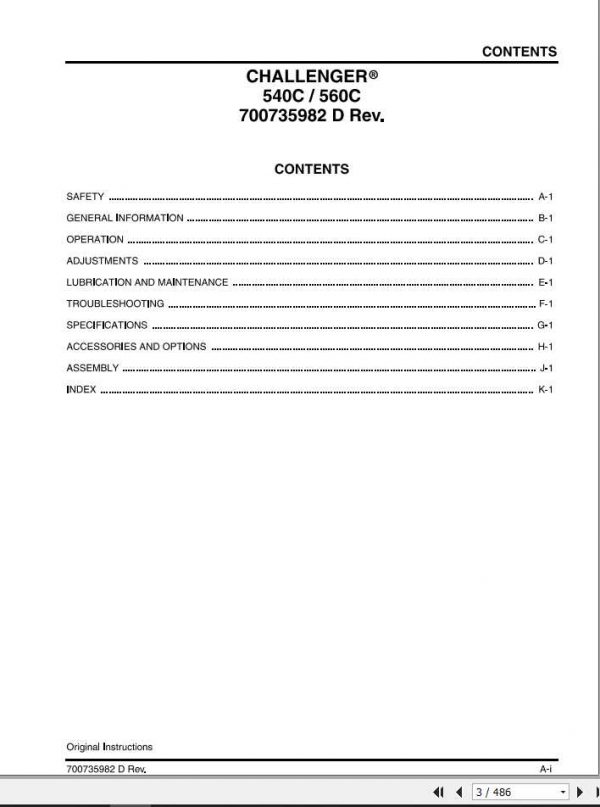 Challenger EU Rotary Combine Harvester 540C 560C Operators Manual700735982D 2