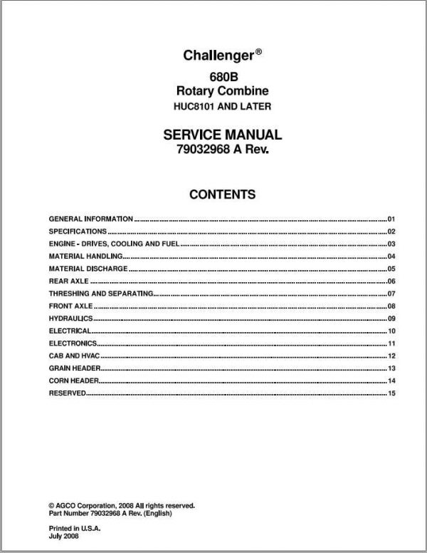 Challenger EU Rotary Combine Harvester 680B Service Manual79032968A 1