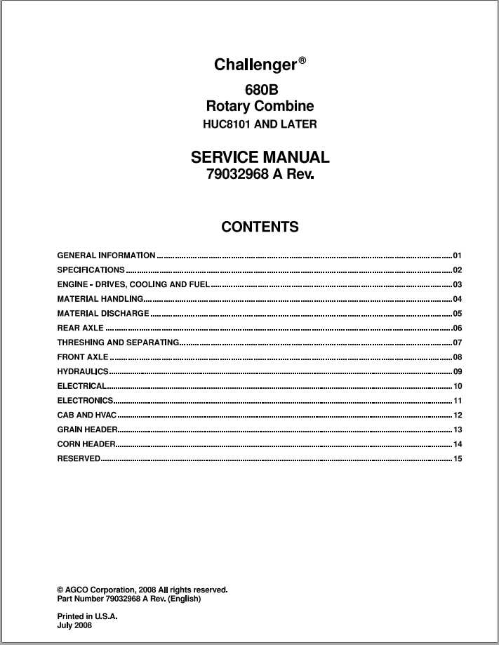 Challenger EU Rotary Combine Harvester 680B Service Manual79032968A 1