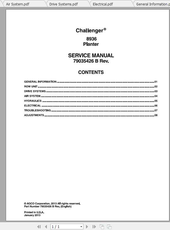 Challenger EU Seeding 8936 Planter Service Manual79035426B 1