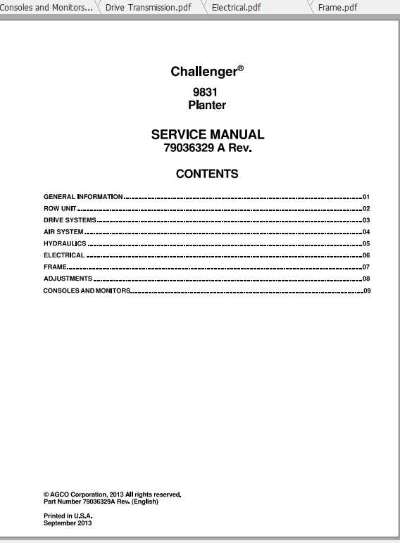 Challenger EU Seeding 9831 Planter Service Manual79036329A 1