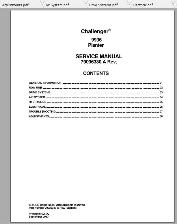 Challenger EU Seeding 9936 Planter Service Manual79036330A 1