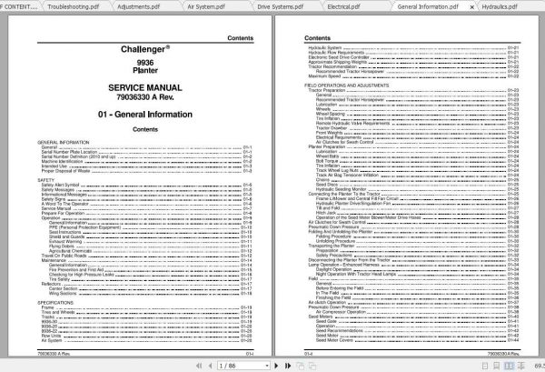 Challenger EU Seeding 9936 Planter Service Manual79036330A 2