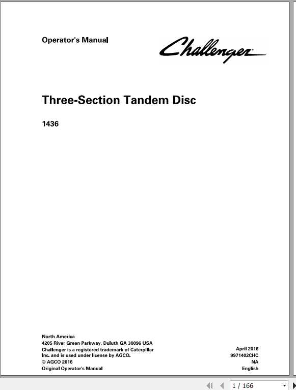 Challenger EU Tillage 1436 Three Section Tandem Disc Operator Manual9971402CHC 1