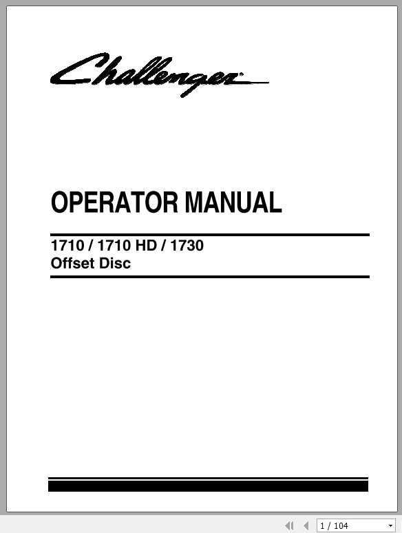 Challenger EU Tillage 1710 1710HD 1730 Offset Disc Operator Manual9971241CHB 1