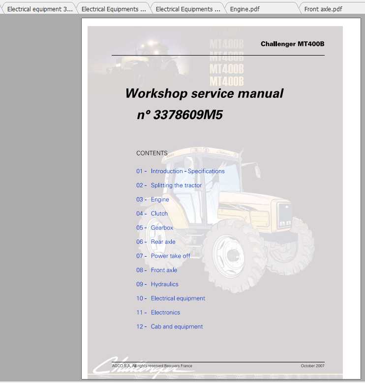 Challenger EU Tractor MT425B MT445B MT455B MT465B MT475B Workshop Service Manual 1