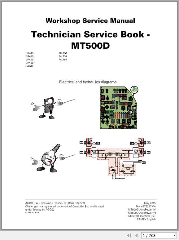 Challenger EU Tractor MT515D MT595D Technician Service Book4373237M4 1