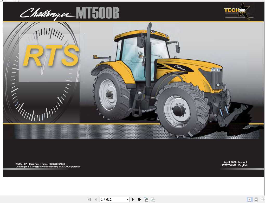 Challenger EU Tractor MT525B MT575B Tier 2 TechStar CVT Repair Time Schedule3378766M2 1