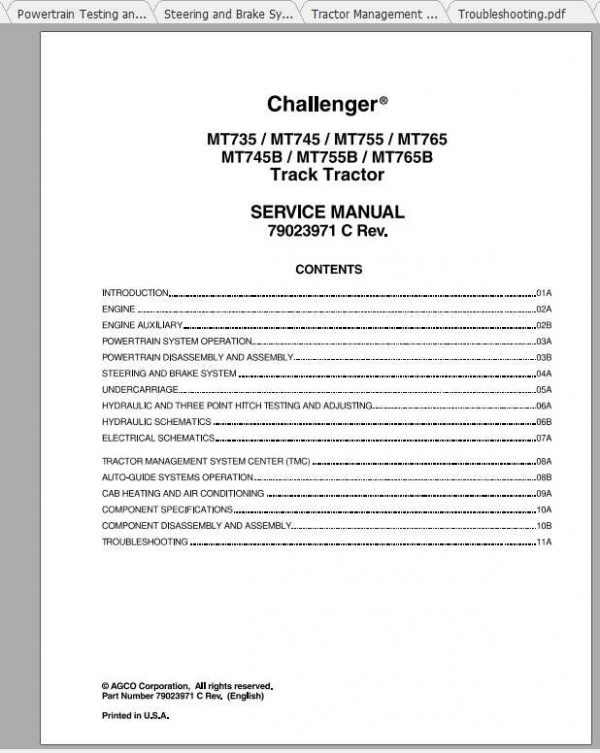 Challenger EU Tractor MT735 MT765B Service Manual79023971C 2