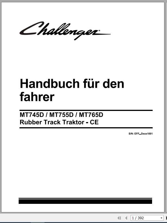 Challenger EU Tractor MT745D MT755D MT765D CE Rubber Track Operator ManualDE 1
