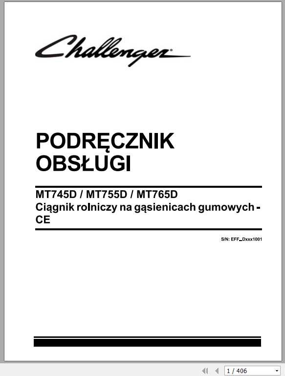 Challenger EU Tractor MT745D MT755D MT765D CE Rubber Track Operator ManualPL 1