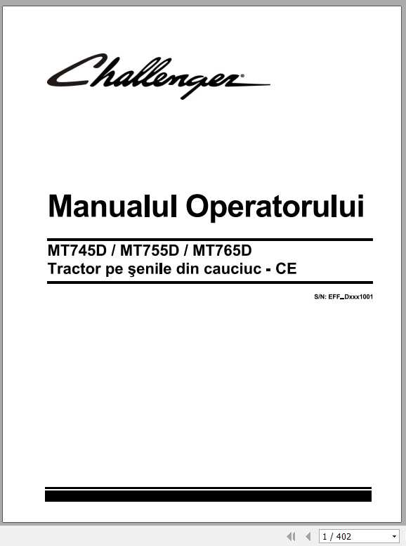 Challenger EU Tractor MT745D MT755D MT765D CE Rubber Track Operator ManualRO 1