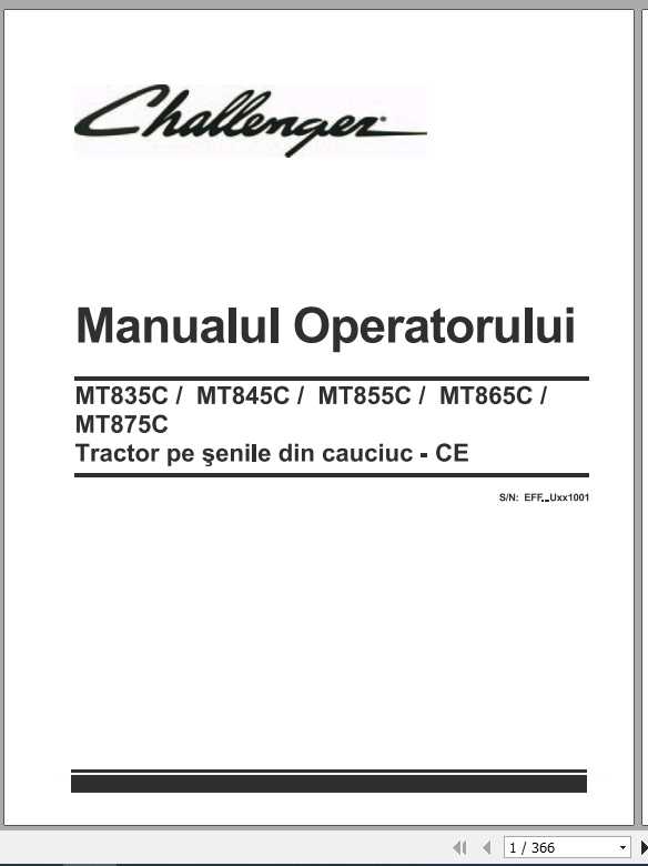 Challenger EU Tractor MT835C MT875C CE Rubber Track Operator ManualRO 1