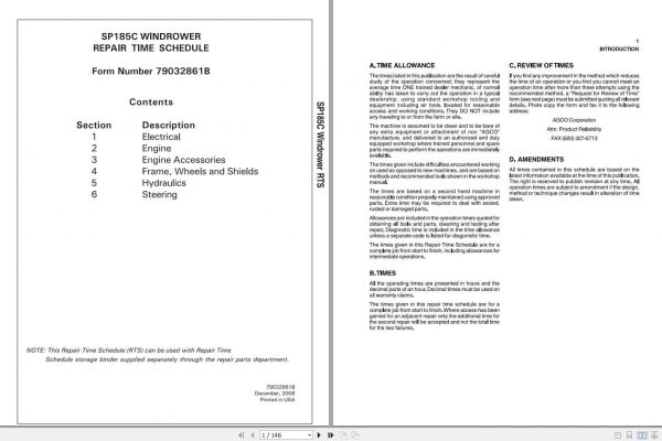 Challenger EU Windrower SP185C Repair Time Schedule79032861B 1