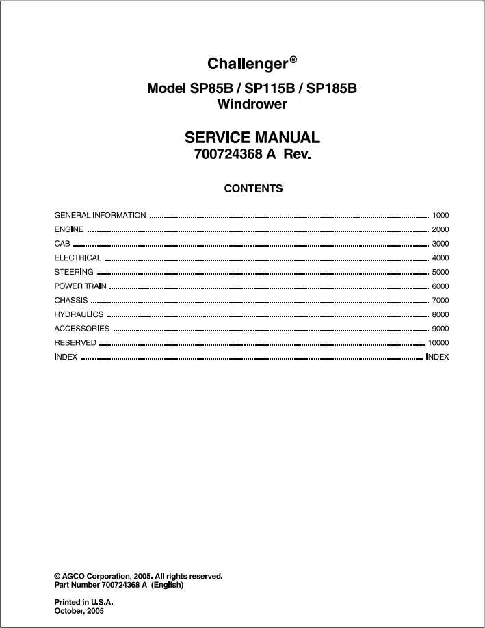 Challenger EU Windrower SP85B SP115B SP185B Service Manual700724368A 1