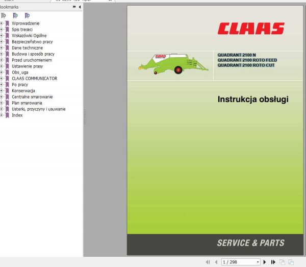 Claas Baler Quadrant 2100 N2100 Roto Feed2100 Roto Cut Operators Manual PL 1