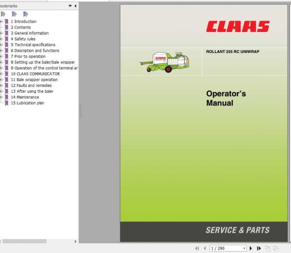 Claas Baler Rollant 255 RC UNIWRAP Operators Manual 1