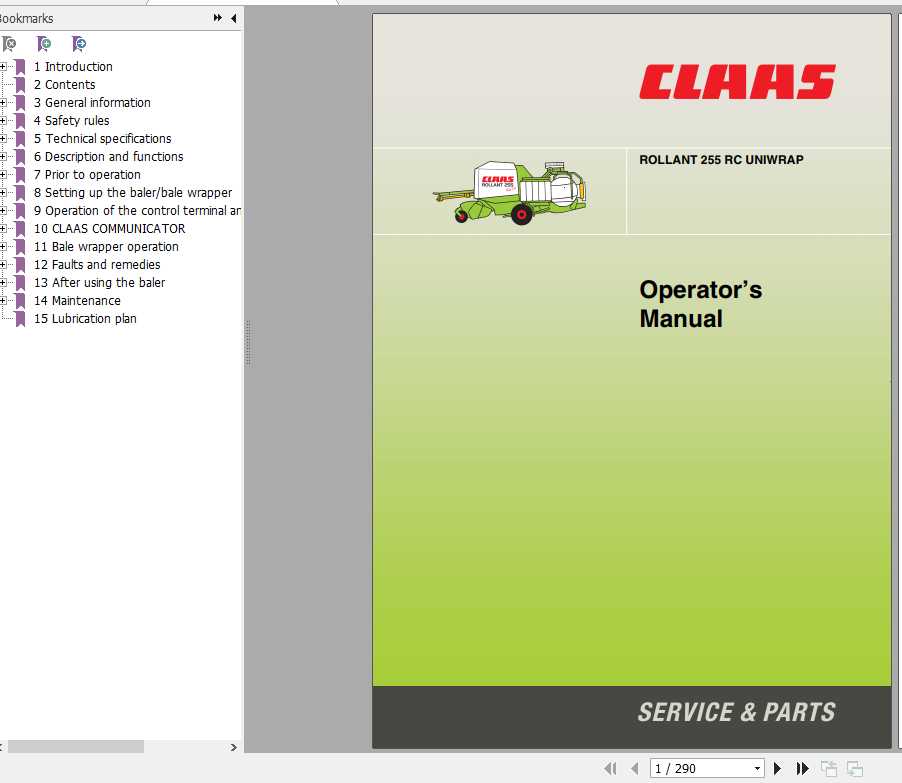 Claas Baler Rollant 255 RC UNIWRAP Operators Manual 1