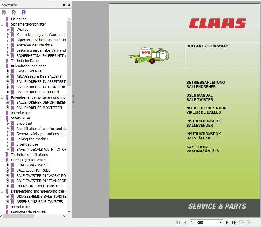 Claas Baler Rollant 255 Uniwrap Operators Manual FR DE EN RU 1