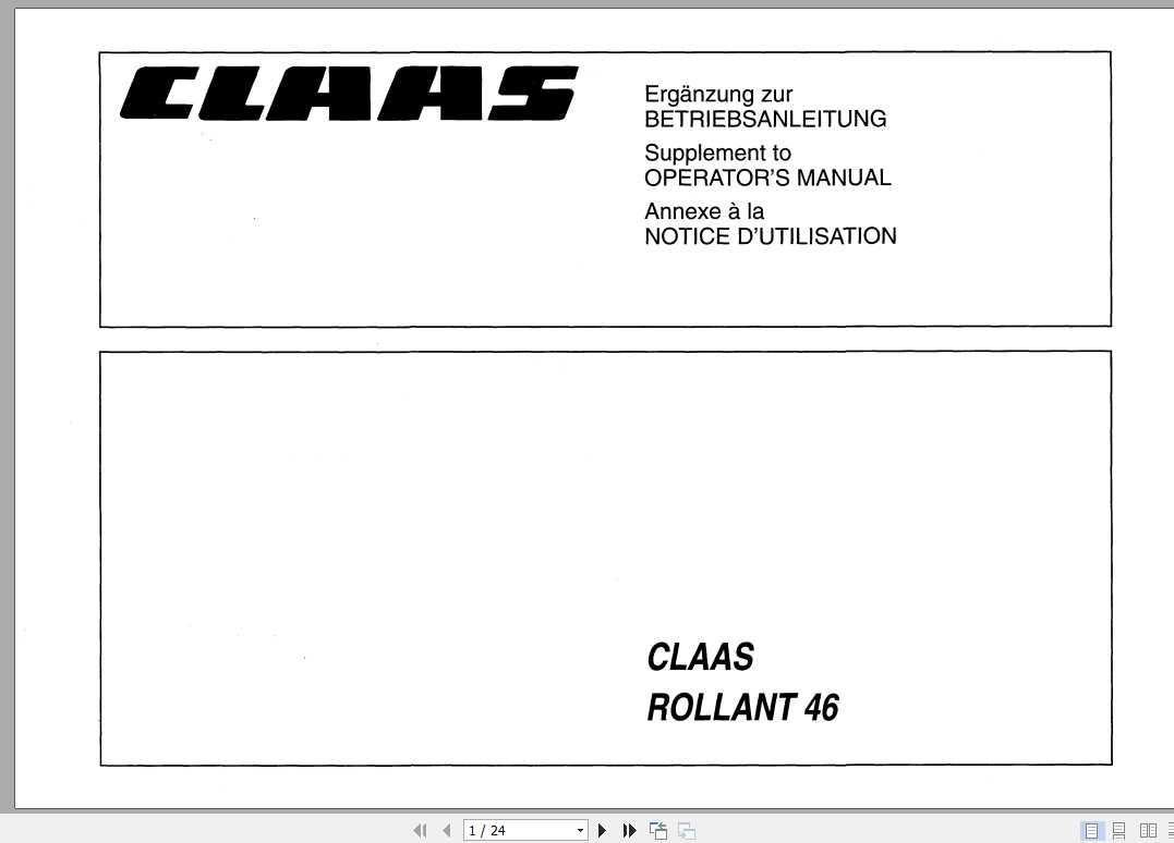 Claas Baler Rollant 46 Operators Manual FR DE EN RU