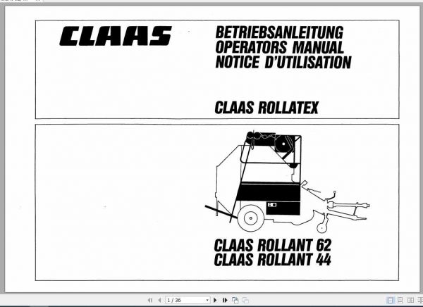 Claas Baler Rollant 62 44 Operators Manual FR DE EN RU 1