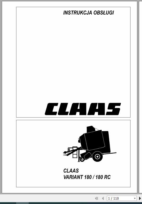 Claas Baler Variant 180 180 RC Operators Manual PL 1