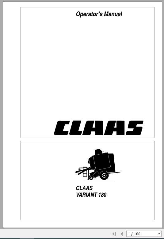 Claas Baler Variant 180 Operators Manual 1