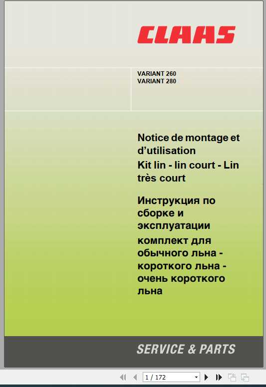 Claas Baler Variant 260 Variant 280 Operators Manual FR DE EN RU 1
