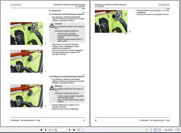 Claas C490 C430 C370 Operators Manual PL 2
