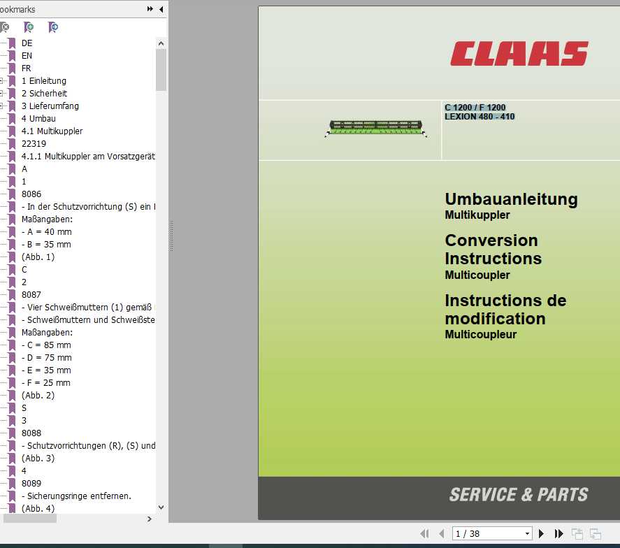 Claas Combines C1200 F1200 Lexion 480 410 Conversion Instructions FR DE EN RU 1