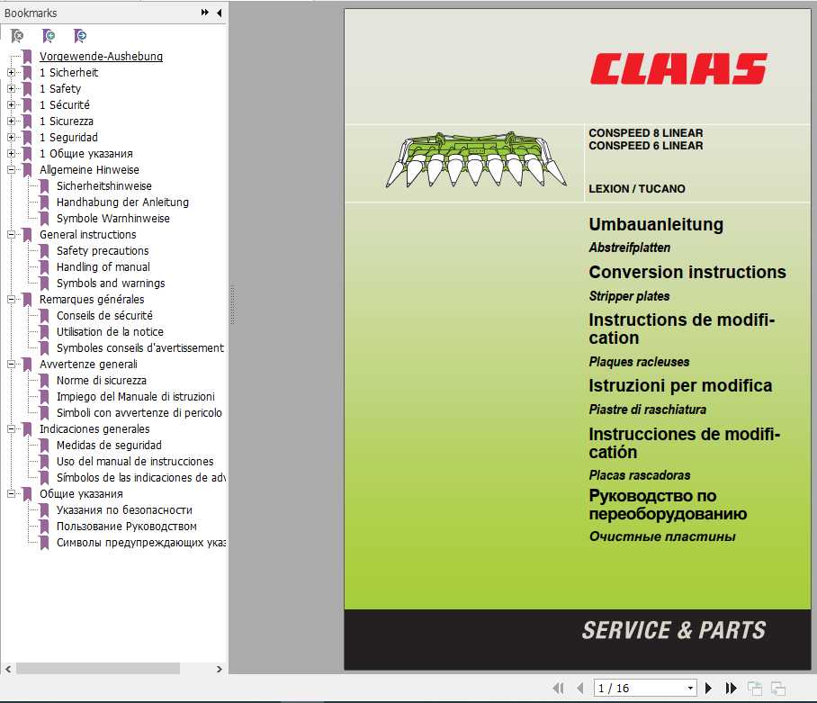 Claas Combines Conspeed 8 Linear Conspeed 6 Linear Conversion Instructions FR DE EN RU 1