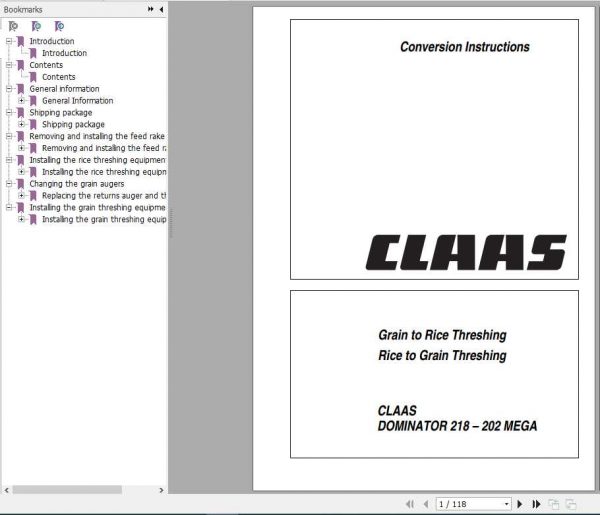 Claas Combines Dominator 218202 Mega Conversion Instructions 1