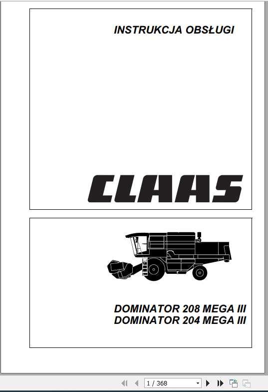 Claas Dominator 208 Mega III Dominator 204 Mega III Operators Manual PL 1