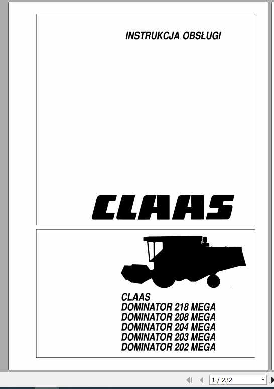 Claas Dominator 218 Mega 202 Mega Operators Manual PL 1