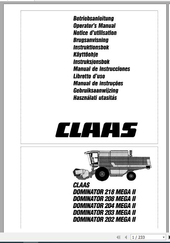 Claas Dominator 218 Mega II 202 Mega II Operators Manual 1
