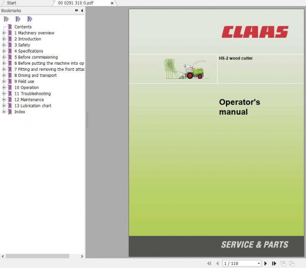 Claas HS 2 Wood Cutter Operators Manual 1