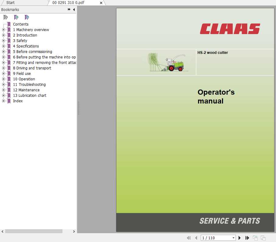 Claas HS 2 Wood Cutter Operators Manual 1