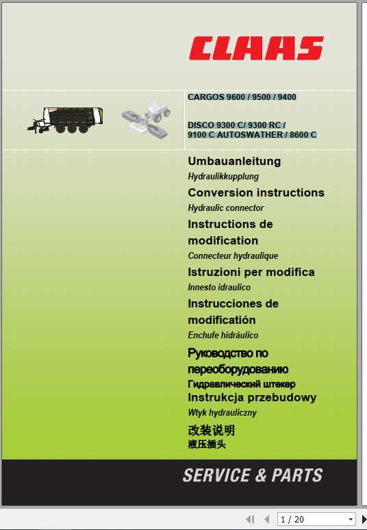 Claas Loader Wagons Cargos 9600 9400 Disco 9300C RC 9100C 8600C Conversion Instructions