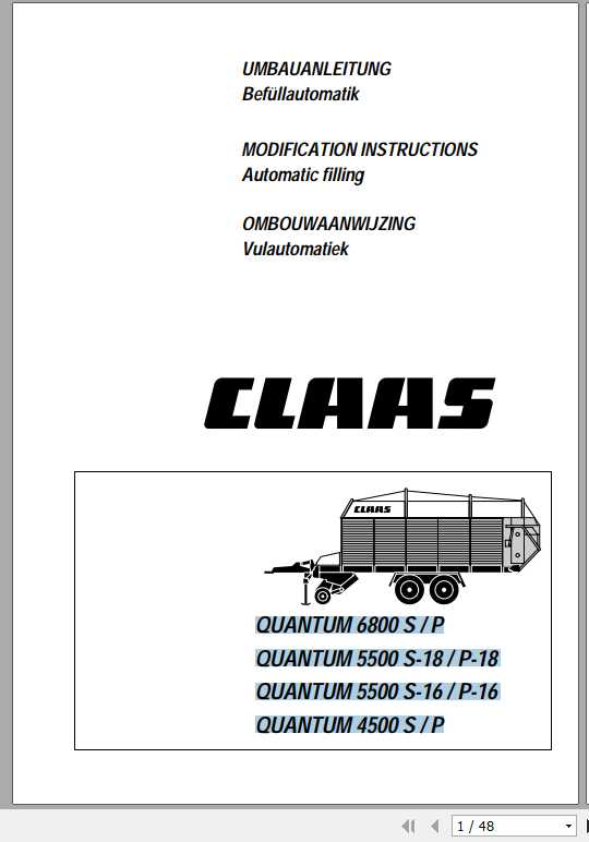 Claas Loader Wagons Quantum 6800 S P Quantum 4500 S P Conversion Instructions