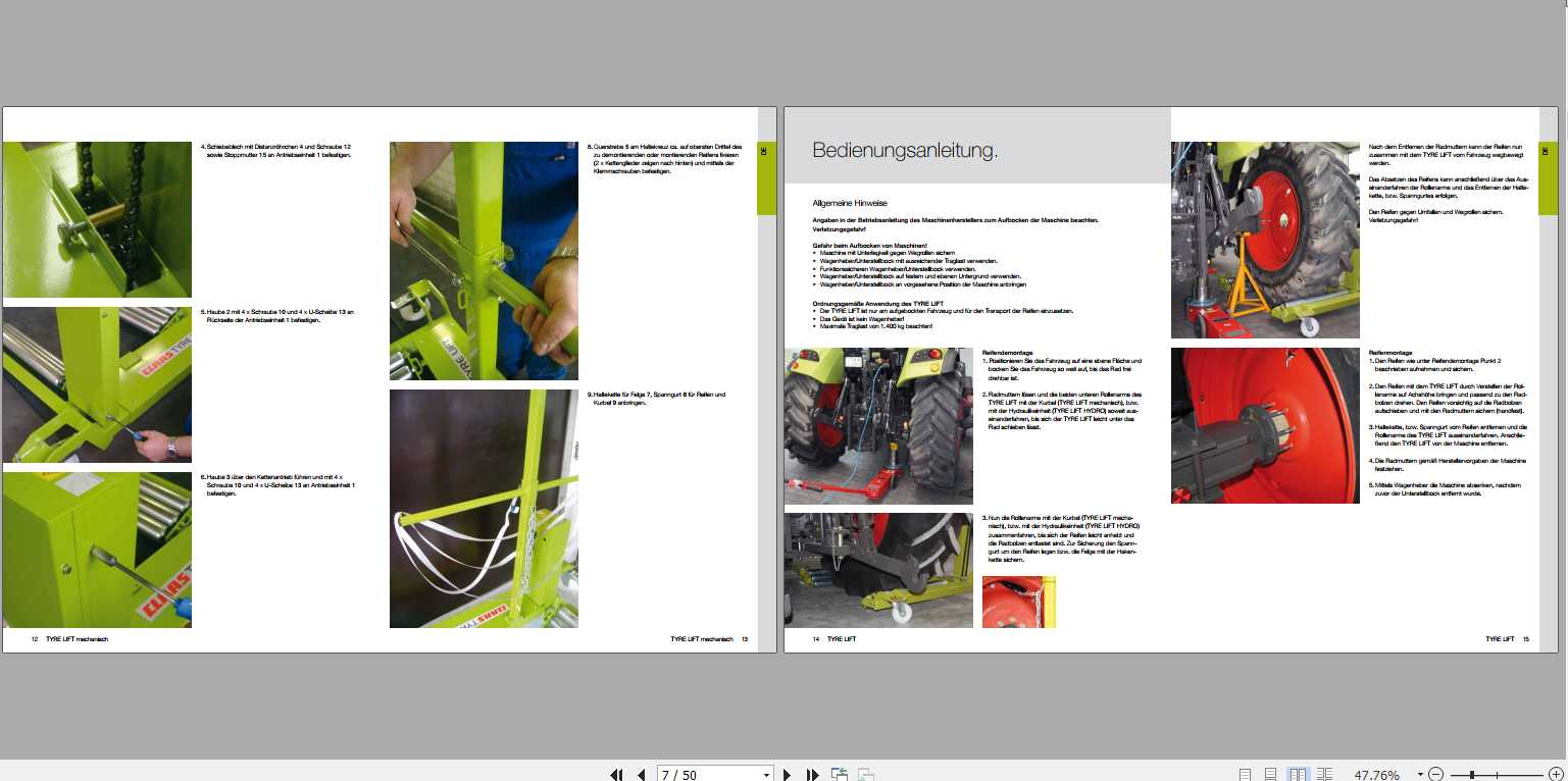 Claas Miscellaneous TYRE LIFT HYDRO TYRE LIFT Mechanical Assembly Instruction FR DE EN RU 2